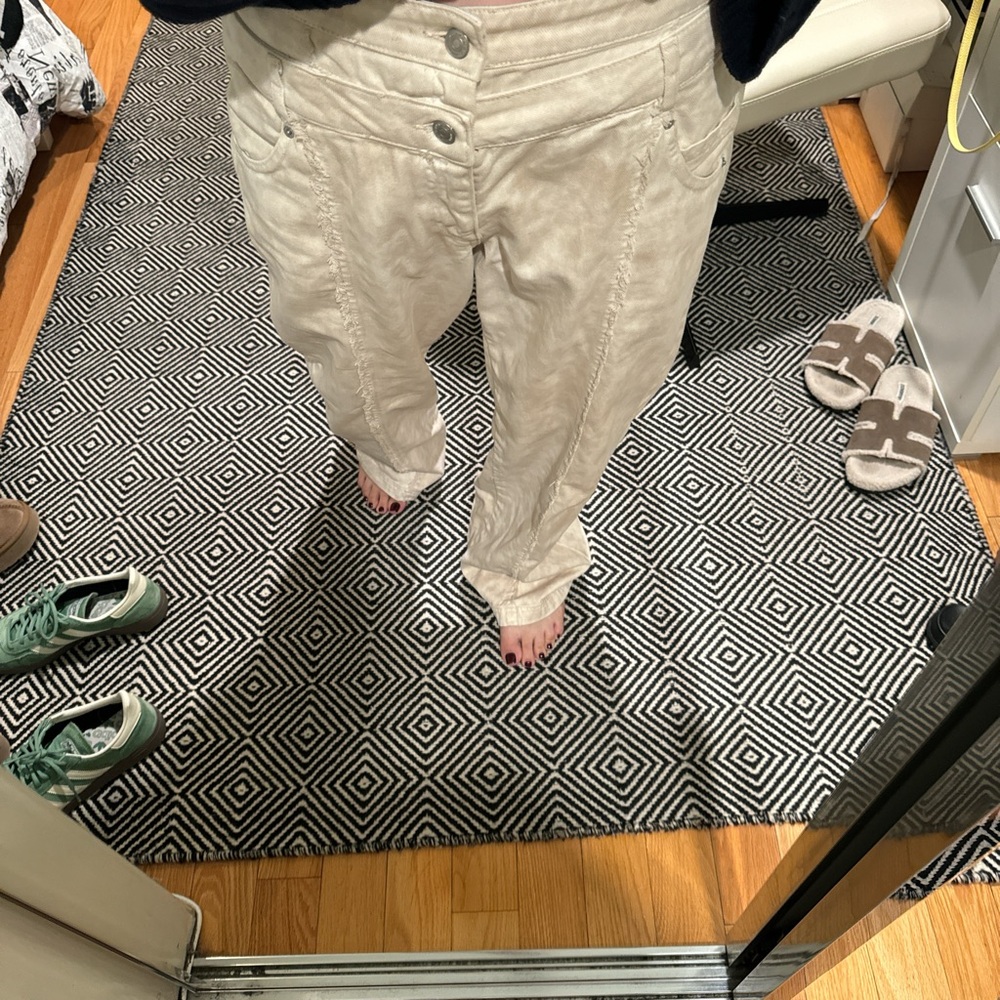 Cream double layer baggy jeans